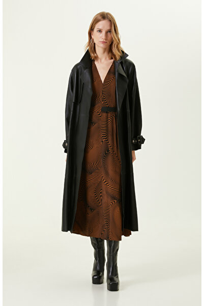 Network Camel Desenli Uzun Elbise