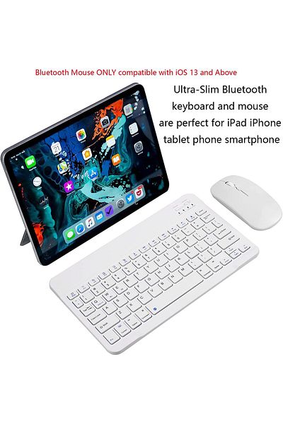 AWH Ultra-Slim Bluetooth Keyboard  Mouse Combo, Rechargeable Set for IOS, Android Windows (White)