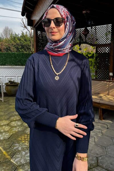 Rabia Şamlı Πλεκτό φόρεμα Navy Blue Rain