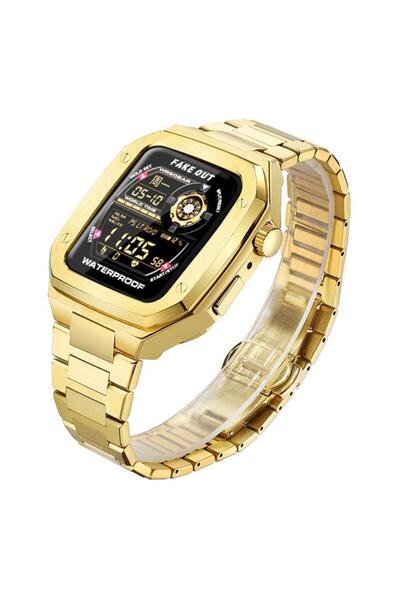 Techmaster Apple Watch 4 5 6 44mm Uyumlu Paslanmaz Çelik Zırh Armor Kasa Kordon