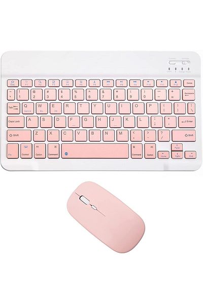 AWH Rechargeable Bluetooth Keyboard Mouse Combo Ultra-Slim Wireless Set IOS  Android  Windows (Pink)