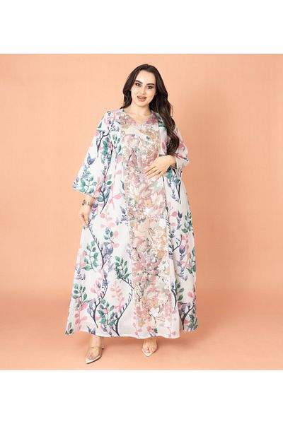 IKKXA Embroidery Applique Wide Cut Jalabiya