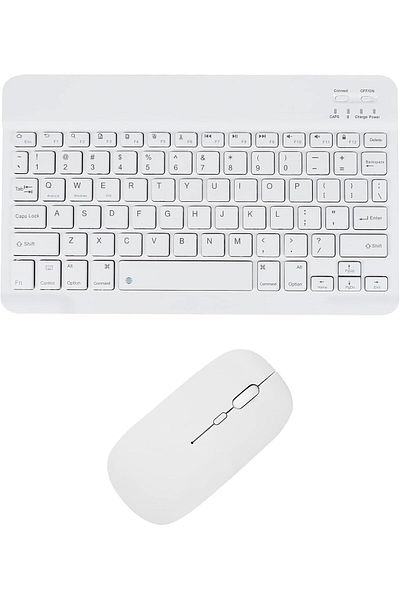AWH Wireless Bluetooth Keyboard Mouse Combo, Ultra-Thin 2.4GHz Set, iOS, Android & Windows (White)