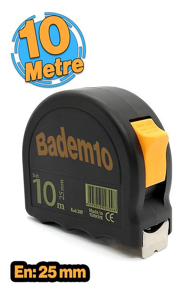 Badem10 High Quality Metal Strip - Measuring Measuring with 10 Meters, 25mm Knob, Soft Plastic Case