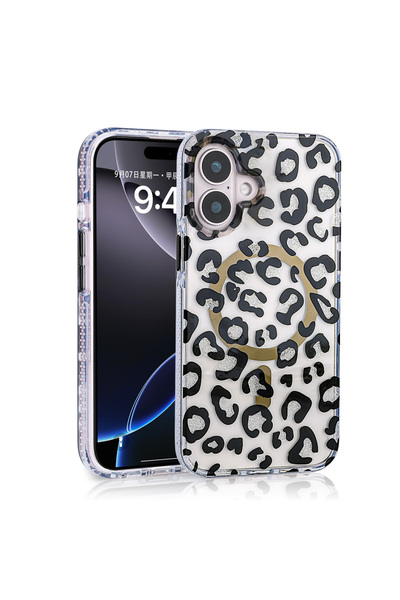 UnDePlus Apple iPhone 16 Kılıf Leopar Desenli Magsafe Şarj Uyumlu Jago Kapak
