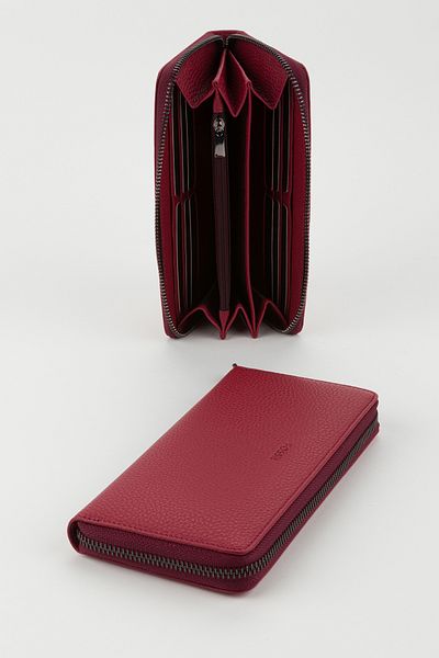 Fossil Boxed Genuine Leather Claret Red Zippered Large Size Women's Hand Portfolio Card Holder Wallet
