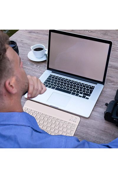 AWH مجموعة لوحة مفاتيح وماوس لاسلكية بتقنية البلوتوث، جهاز لوحي قابل لإعادة الشحن، هاتف، كمبيوتر شخصي، ماك (أبيض)