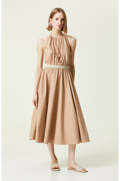 Network Bej Kolsuz Bisiklet Yaka Elbise