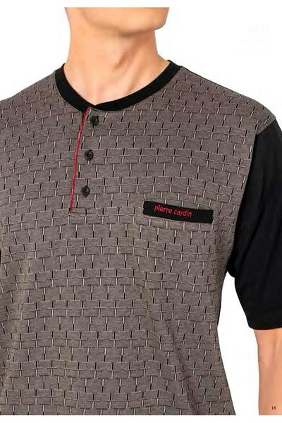 Pierre Cardin Set de pijamale scurte din jacquard negru din 3 piese pentru bărbați