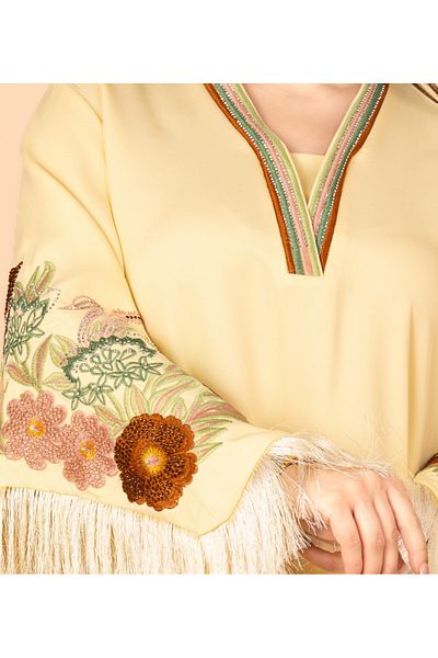 IKKXA Shimmer Detail Sleeves Embroidered Jalabiya
