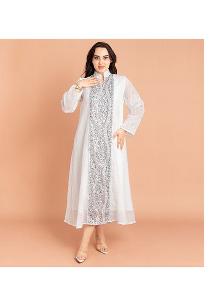 IKKXA Mandarin Collar Crystal Embroidery Jalabiya