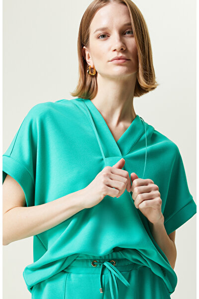 Network Yeşil Kısa Kollu Kapüşonlu Sweatshirt