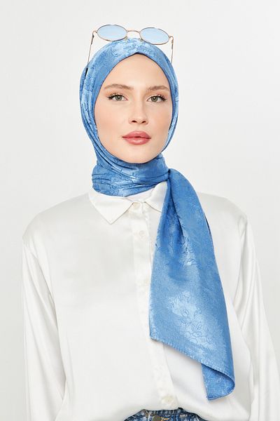 Scarf Şal albastru strălucitor cu modele florale jacquard