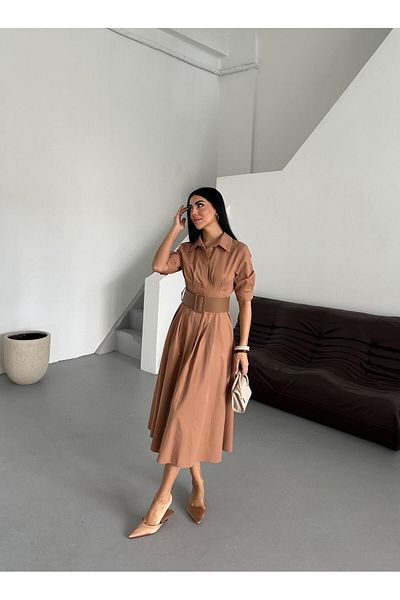 Appleline Lucy Fabric Maxi (Long) Length Half Sleeve Belt Dress Brown