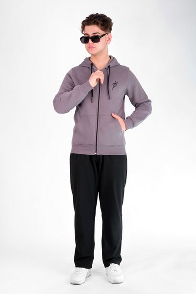MODA 3 Thread Hooded Zippered Smoked Sweatshirt with Fleece Inside