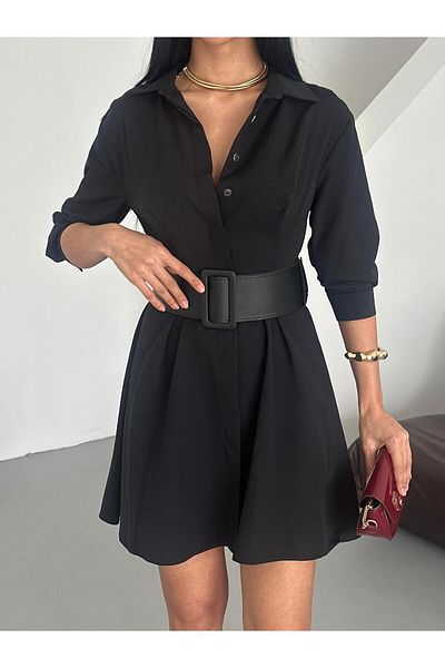 Appleline Lucy Fabric Midi Length Half Sleeve Belt Dress Black