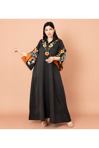 IKKXA Solid Embroidery Elegant Jalabiya