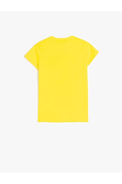 Koton Print Detailed Short Sleeve Cotton Yellow Girl's T-Shirt 5Skg10271Ak