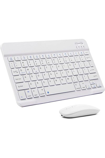 AWH Ultra-Slim Bluetooth Keyboard  Mouse Combo, Rechargeable Set for IOS, Android Windows (White)