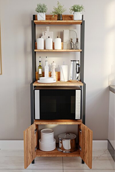 ygdecor Çok Amaçlı Dolap Mutfak Bangosu Mikrodalga Fırın Mini Fırın Dolabı 2 Kapaklı Dolap Kahve Köşesi