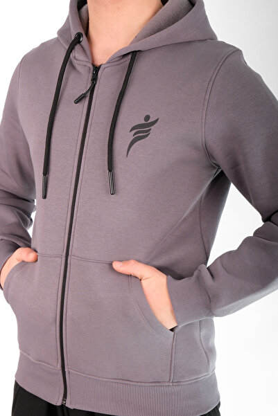 MODA 3 Thread Hooded Zippered Smoked Sweatshirt with Fleece Inside