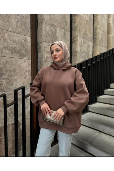 OVERSİZE ÜÇ İPLİK ŞARDONLU SWEATSHİRT