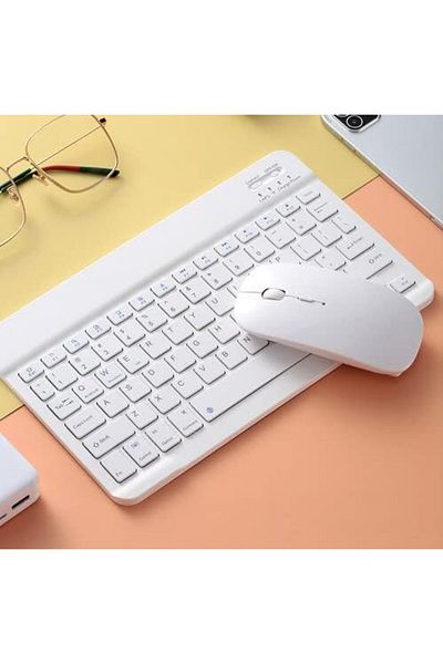 AWH Wireless Bluetooth Keyboard Mouse Combo, Ultra-Thin 2.4GHz Set, iOS, Android & Windows (White)