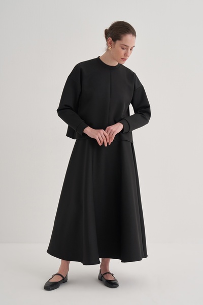 EBU Prive Set de bluză și fustă pentru femei Black Scuba