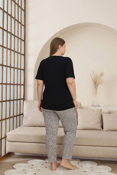 Lunaberry Women's Leopard Large Oversize Short Sleeve Long Bottom Cotton Pajamas Set
