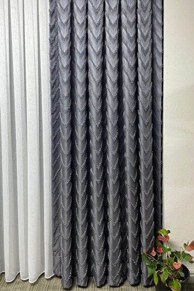 Cortibo Verona Patterned - 3 to 1 Close Pleated Gray Background Curtain