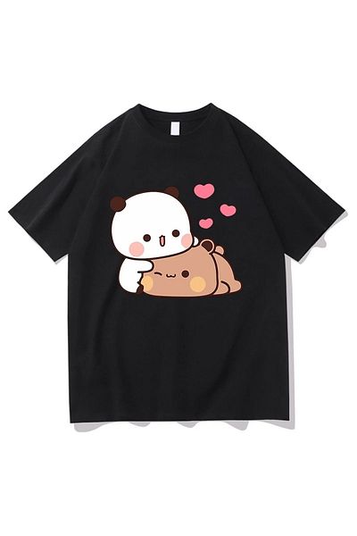 dükkans Bubu and Dudu Unisex Printed Bicycle Collar Premium T-shirt