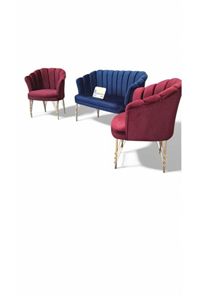 ARYANS HOME Gold Metal Ayaklı Babyface Kumaş Papatya Çay Seti Koltuk Takımı O...