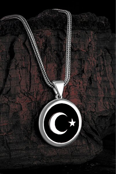 OSMANLI GÜMÜŞ Türk Bayrağı Ayyıldız Erkek Gümüş Kolye Zincir