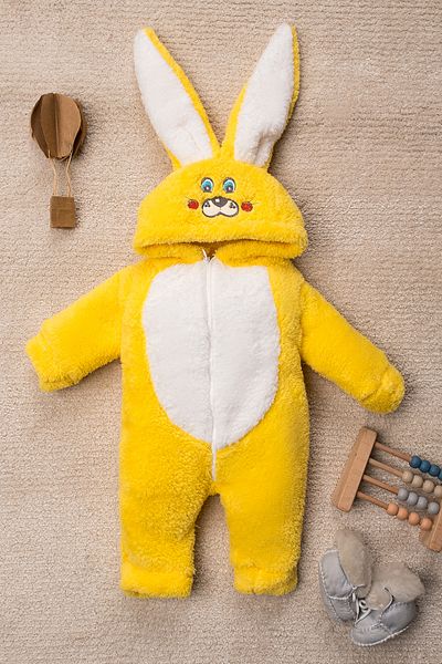 Mai Perla Welsoft Hooded Zippered Rabbit Patterned Baby Jumpsuit