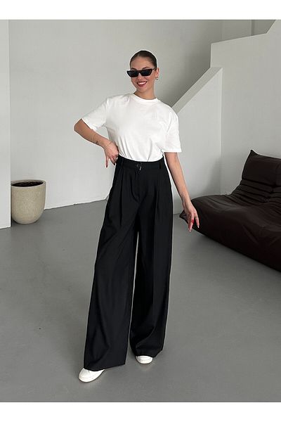 Laluvia Schwarze Business-Hose mit Falten – 3602