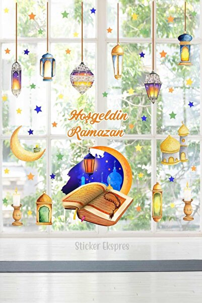 Sticker Ekspres Kur'an Ve Ramazan Kandilleri Cam Kapı Duvar Sticker Seti