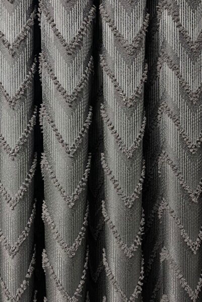 Cortibo Gray Verona Patterned Background Curtain - Pleated Free