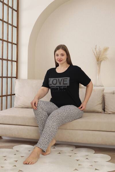 Lunaberry Women's Leopard Large Oversize Short Sleeve Long Bottom Cotton Pajamas Set