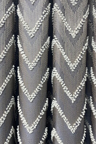 Cortibo Verona Patterned Background Curtain Stone - Pleated Free