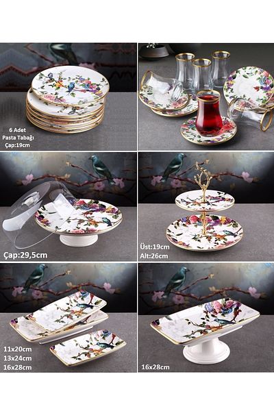 Pinkev Ceramic Cake Breakfast Plate Set of 25 Pieces for 6 People - Floral Pattern