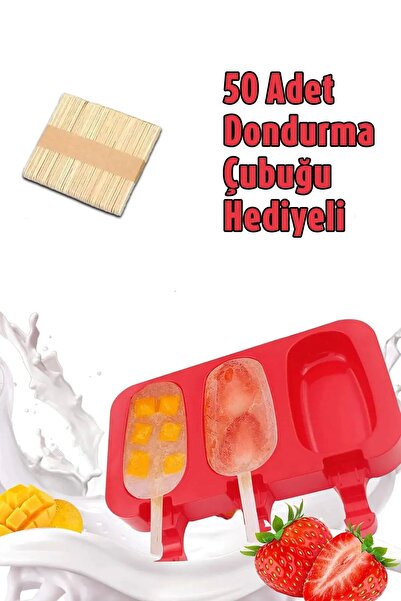 CARNIVAL LAND 50 Çubuk Hediyeli Dondurma Kabı Magnum Silikon 3'lü Pratik Dondurma Yapma Kalıbı 1 adet