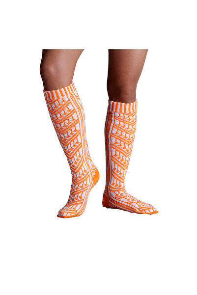 Armelit Kadın Çorap Karadeniz Trabzon Yöresel Desen Gündelik Uzun Dokuma Çorap Turuncu