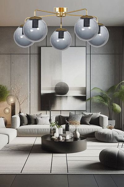 Uçar Maria Modern Globe (Clossed) Glass Plophonier Chandelier