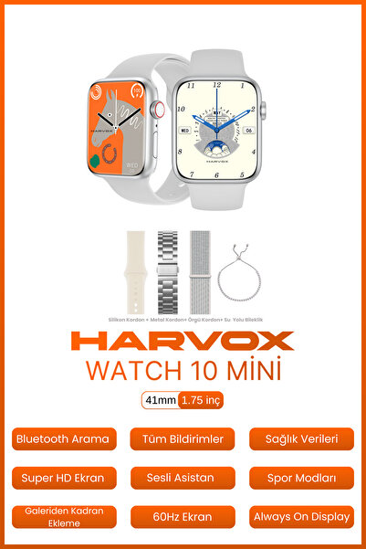 HARVOX Watch 10 Mini Akıllı Saat Hediye Dolu Kutu İçeriği 3 Kordon ve Bileklik