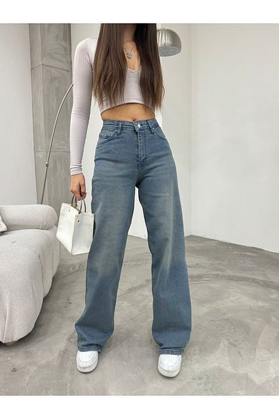 BİKELİFE Vintage-Jeans mit hoher Taille und weitem Bein für Damen mit Pale-Effekt