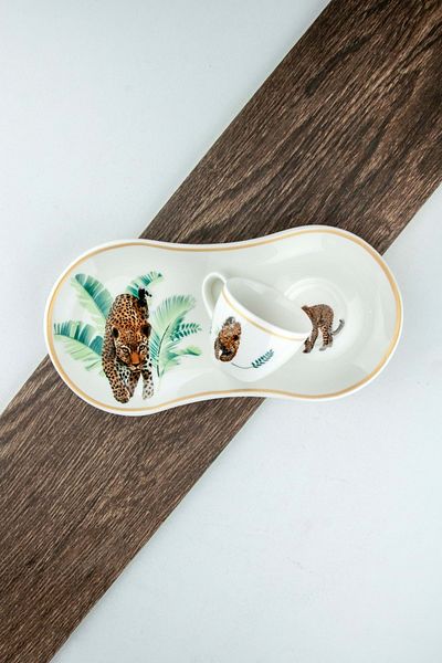 Bursa Porselen Dekor Set of Coffee Cups with Safari Presenter