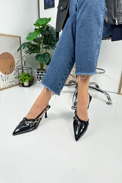 İmerShoes Neformální dámské černé špičaté nastavitelný pásek Detailní klasické tenké boty na podpatku 922