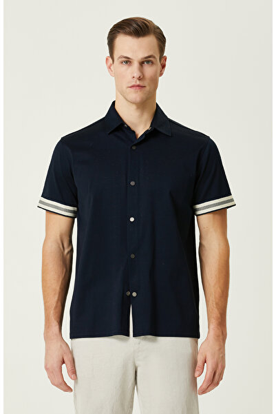 Network Erkek Lacivert Merserize Garnili Slim Fit Polo Yaka Gömlek