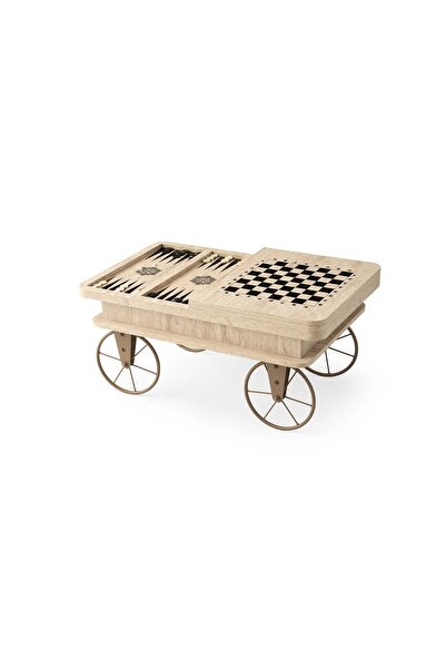 Evistro Akıllı Sehpa Satranç Tavla Model Orta Sehpa Tekerlekli Mermer Desen Sidon