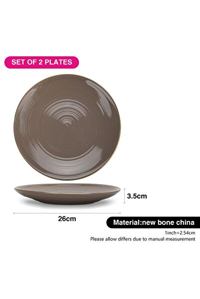 Fissman 2-Piece Dinner Plate 26cm, Porcelain Plate Firmina Golden Rim Lead-Free & Food-Safe, Brown